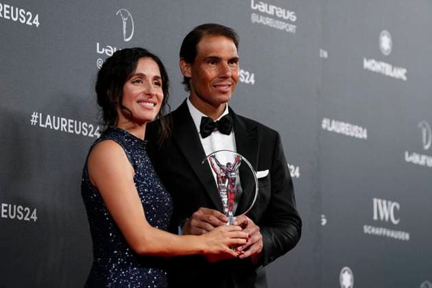 Sport Bilder des Tages 2024 Laureus World Awards Madrid Mery Perello and Rafa Nadal with the trophy Laureus sport for good award to Fundacion Rafa Nadal of Spain with the trophy during Laureus World Sports Awards 2024 at Palacio De Cibeles on April 22, 2024 in Madrid, Spain. Madrid Spain  Copyright: xJosexBretonx originalFilename:breton-2024laur240422_npULg.jpg