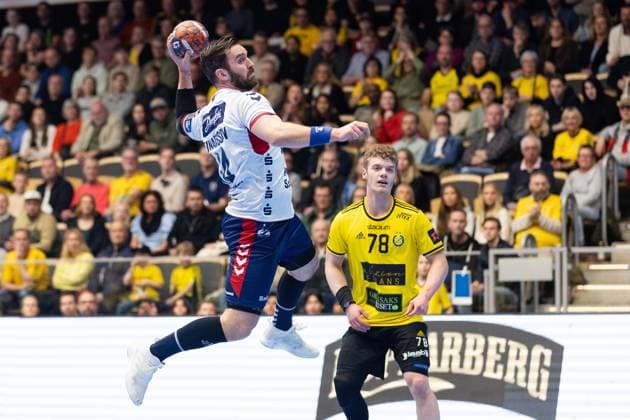 240423 Örn Teitur Einarsson of SG Flensburg-Handewitt during the European League quarterfinal one between Sävehof and SG Flensburg-Handewitt on April 23, 2024 in Partille. Photo: Michael Erichsen BILDBYRAN COP 89 MI0655 bbeng european league handball handboll handball kvartsfinal quarterfinal quarterfinals sg flensburg-handewitt sävehof Copyright: MICHAELxERICHSEN BB240423MI070