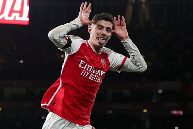 Sport Themen der Woche KW17 Sport Bilder des Tages Kai Havertz of Arsenal celebrates scoring a goal for their side to make it 3-0 Arsenal v Chelsea, Premier League, Football, Emirates Stadium, London, UK - 23 Apr 2024 EDITORIAL USE ONLY No use with unauthorised audio, video, data, fixture lists, club league logos or live services. Online in-match use limited to 120 images, no video emulation. No use in betting, games or single club league player publications.  Copyright: xMichaelxZemanek Shutterstockx 14445309bi