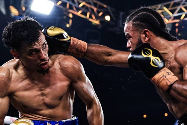 Bilder des Jahres 2024, Sport 04 April Sport Themen der Woche KW17 Sport Bilder des Tages BOXING TSZYU CREATI, Jerome Pampellone throws a punch at Malik Zinad in the IBF Light Heavyweight World Title Eliminator ahead of the Australian Super Welterweight Title fight between Nikita Tszyu and Danilo Creati at Hordern Pavilion in Sydney, Wednesday, April 24, 2024. ( NO ARCHIVING, EDITORIAL USE ONLY, NO USE IN BOOKS WITHOUT CONSENT SYDNEY NEW SOUTH WALES AUSTRALIA  Copyright: xMARKxEVANSx 20240424150796344369