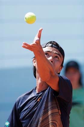MADRID, SPAIN - APRIL 24: Taro Daniel of Japon returns the ball during their match against Aleksandar Vukic on Day 3 of the Mutua Madrid Open at Caja Magica Stadium in Madrid. ONLYxEDITORIALxUSAGE  (251128155)