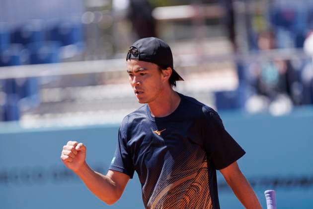 MADRID, SPAIN - APRIL 24: Taro Daniel of Japon celebrates during their match against Aleksandar Vukic on Day 3 of the Mutua Madrid Open at Caja Magica Stadium in Madrid. ONLYxEDITORIALxUSAGE  (251128168)