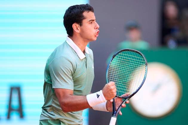Mutua Madrid Open - Day Three Maume Munar of Spain reacts after winning the match against Nuno Borges of Portugal during day three of the Mutua Madrid Open 2024 at Caja Magica on April 24, 2024, in Madrid, Spain. Madrid Caja Magica Madrid Spain RL_MMO24_647 Copyright: xRicardoxLarreinax