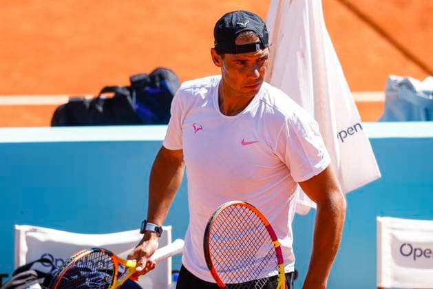April 24, 2024, Madrid, Madrid, SPAIN: Rafael Nadal of Spain practices during the Mutua Madrid Open 2024, ATP, Tennis Herren Masters 1000 and WTA, Tennis Damen 1000, tournament celebrated at Caja Magica on April 24, 2024 in Madrid, Spain. Madrid SPAIN - ZUMAa181 20240424_zaa_a181_027 Copyright: xIrinaxR.xHipolitox