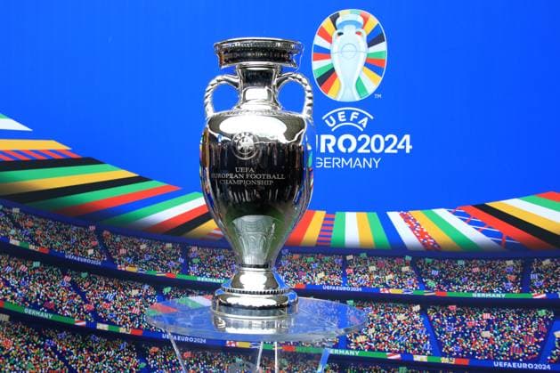 DEU, EM, EM-Pokal-Vorstellung, 24.04.2024, Berliner Olympiastadion, Berlin, DEU, EM, EM-Pokal-Vorstellung, im Bild Nancy Faeser Bundesministerin des Innern und für Heimat Kai Wegner Regierender Bürgermeister von Berlin Iris Spranger Senatorin für Inneres und Philipp Lahm Turnierdirektor EURO 2024 Kevin-Prince Boateng Botschafter der Host City Berlin Foto: Juergen Engler nordphoto GmbH
