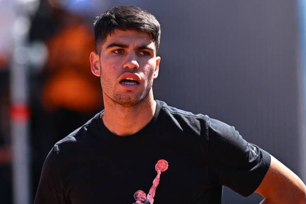 Mutua Madrid Open Carlos Alcaraz (ESP) during practice at the Mutua Madrid Open in Madrid, Spain, on April 24, 2024. Photo by Corinne Dubreuil ABACAPRESS.COM Madrid Spain  Copyright: xDubreuilxCorinne ABACAx