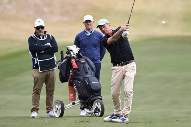 LIV GOLF PREVIEW, Former soccer star Joe Mullen on the 17th fairway at the Grange Golf Club in Adelaide during the Pro-Am Event, Wednesday, April 24, 2024. ( NO ARCHIVING, EDITORIAL USE ONLY, NO USE IN BOOKS WITHOUT CONSENT ADELAIDE SOUTH AUSTRALIA AUSTRALIA  Copyright: xMICHAELxERREYx 20240425145902185779