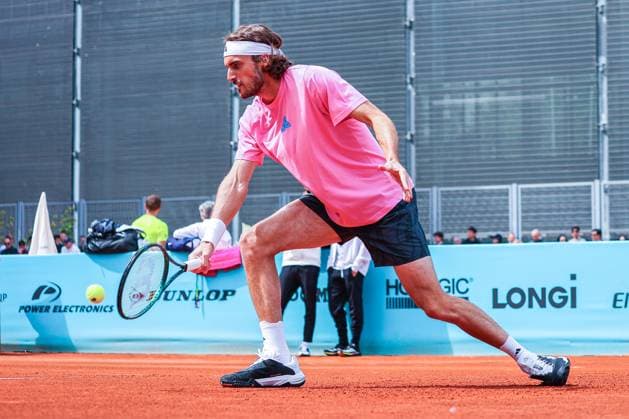 Training for Mutua Madrid Open 2024 tournament at La Caja Magica in Madrid, Spain - 25 Apr 2024 Stefanos Tsitsipas of Greece trains on Day Four of the Mutua Madrid Open 2024 tournament at La Caja Magica. Madrid Spain Copyright: xMiguelxReisx xSOPAxImagesx Mutua Madrid Open MR -8981