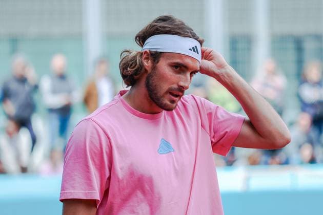 Training for Mutua Madrid Open 2024 tournament at La Caja Magica in Madrid, Spain - 25 Apr 2024 Stefanos Tsitsipas of Greece trains on Day Four of the Mutua Madrid Open 2024 tournament at La Caja Magica. Madrid Spain Copyright: xMiguelxReisx xSOPAxImagesx Mutua Madrid Open MR -9003