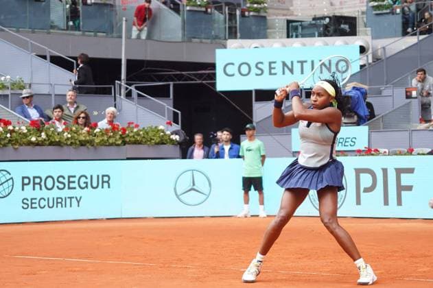 Masters 1000 Series Mutua Madrid Open 2024 at La Caja Mágica stadium in Madrid, 25 April 2024. Cori Gauff (US) vs Aranxa Rus (NED) Cordon Press 