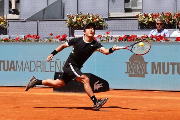 Yoshihito Nishioka (JPN), APRIL 25, 2024 - Tennis : Yoshihito Nishioka during singles round of 128 match against Felix Auger-Aliassime on the ATP, Tennis Herren tour Masters 1000 Mutua Madrid Open tennis tournament at the Caja Magica in Madrid, Spain. Noxthirdxpartyxsales  (251271684)