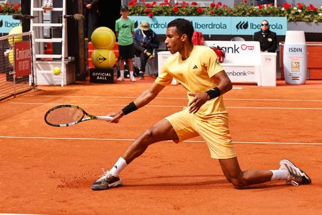 Felix Auger-Aliassime (CAN), APRIL 25, 2024 - Tennis : Felix Auger-Aliassime during singles round of 128 match against Yoshihito Nishioka on the ATP, Tennis Herren tour Masters 1000 Mutua Madrid Open tennis tournament at the Caja Magica in Madrid, Spain. Noxthirdxpartyxsales  (251270103)