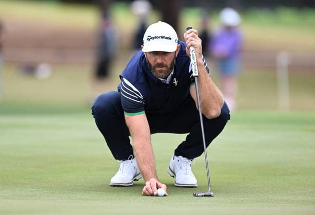 LIV GOLF ADELAIDE, 4Aces GC captain Dustin Johnson prepares to putt on Day 1 of LIV Golf Adelaide at the Grange Golf Club in Adelaide, Friday, April 26, 2024. ( NO ARCHIVING, EDITORIAL USE ONLY, NO USE IN BOOKS WITHOUT CONSENT ADELAIDE SOUTH AUSTRALIA AUSTRALIA  Copyright: xMICHAELxERREYx 20240426142557722907