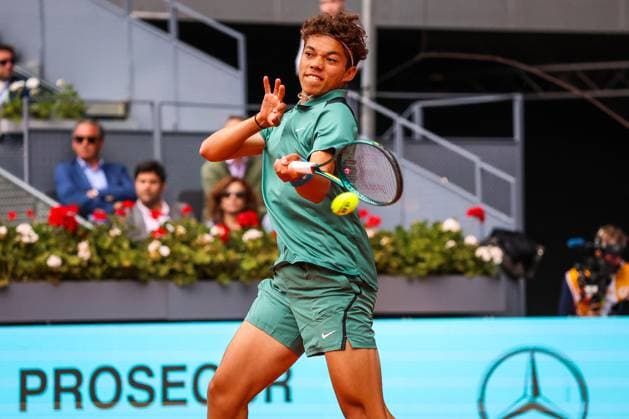 Rafael Nadal Vs Darwin Blanch in Usera, Spain - 25 Apr 2024 Darwin Blanch of the USA plays against Rafael Nadal of Spain (not pictured) on Day Four of the Mutua Madrid Open 2024 tournament at La Caja Magica. ( Nadal Won 2-0) Usera Spain Copyright: xMiguelxReisx xSOPAxImagesx Mutua Madrid Open MR -0901