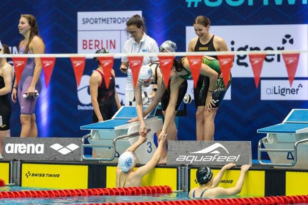 4x100m Freistil Frauen GER, 135. Deutsche Meisterschaften Schwimmen, Schwimmen, 25.04.2024 GER, 135. Deutsche Meisterschaften Schwimmen, Schwimmen, 25.04.2024 Berlin *** 4x100m freestyle women GER, 135 German Swimming Championships, Swimming, 25 04 2024 GER, 135 German Swimming Championships, Swimming, 25 04 2024 Berlin Copyright: xEibner-Pressefoto JadrankoxMarjax EP_JMC