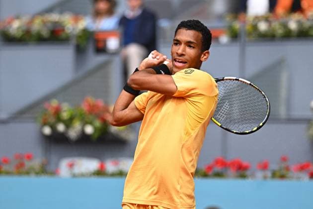 Mutua Madrid Open Felix Auger-Aliassime (CAN) during his first round match at the Mutua Madrid Open in Madrid , Spain, on April, 25, 2024. Photo by Corinne Dubreuil ABACAPRESS.COM Madrid Spain  Copyright: xDubreuilxCorinne ABACAx