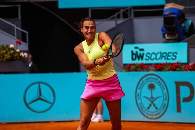 Mutua Madrid Open 2024: Magda Linette Vs Aryna Sabalenka in Spain - 26 Apr 2024 Aryna Sabalenka of Belarus plays against Magda Linette of Poland on Day Five of the Mutua Madrid Open 2024 tournament at La Caja Magica. Final score; Magda Linette 1:2 Aryna Sabalenka. Usera Spain Copyright: xMiguelxReisx xSOPAxImagesx Mutua Madrid Open MR -9719