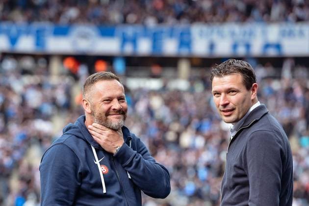 Fussball 2. Bundesliga, Hertha BSC - Hannover 96 26.04.2024,xdanx,Fussball 2. Bundesliga, Hertha BSC - Hannover 96, v.l. Pal Dardai (Hertha BSC Trainer),Benjamin Weber (Hertha BSC Sportdirektor) (DFL DFB REGULATIONS PROHIBIT ANY USE OF PHOTOGRAPHS as IMAGE SEQUENCES and or QUASI-VIDEO) Foto: Daniel Lakomski Berlin Olympiastadion Berlin Berlin Deutschland (DE)
