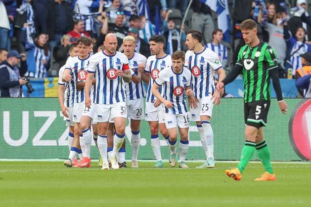 26.04.2024, xtgx, Fussball - 2.Bundesliga, Hertha BSC Berlin - Hannover 96 emspor, v.l. Jubel nach dem 1:0 durch Marc Oliver Kempf (Hertha, 20) (DFL DFB REGULATIONS PROHIBIT ANY USE OF PHOTOGRAPHS as IMAGE SEQUENCES and or QUASI-VIDEO) Berlin