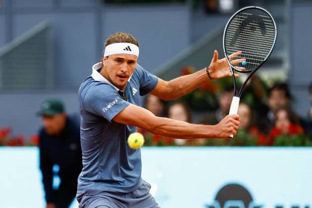 Sport Bilder des Tages April 26, 2024, Madrid, Madrid, SPAIN: Alexander Zverev of Germany in action against Borna Coric of Croatia during the Mutua Madrid Open 2024, ATP, Tennis Herren Masters 1000 and WTA, Tennis Damen 1000, tournament celebrated at Caja Magica on April 26, 2024 in Madrid, Spain. Madrid SPAIN - ZUMAa181 20240426_zaa_a181_081 Copyright: xIrinaxR.xHipolitox