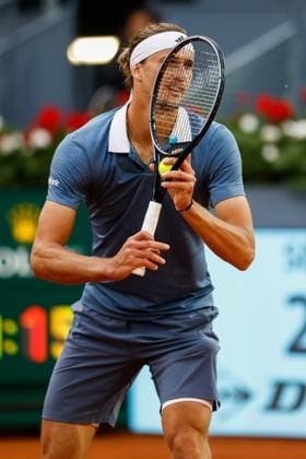 April 26, 2024, Madrid, Madrid, SPAIN: Alexander Zverev of Germany in action against Borna Coric of Croatia during the Mutua Madrid Open 2024, ATP, Tennis Herren Masters 1000 and WTA, Tennis Damen 1000, tournament celebrated at Caja Magica on April 26, 2024 in Madrid, Spain. Madrid SPAIN - ZUMAa181 20240426_zaa_a181_088 Copyright: xIrinaxR.xHipolitox