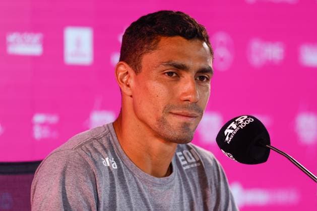 April 27, 2024, Madrid, Madrid, SPAIN: Thiago Monteiro of Brazil attends the media during his press conference, PK, Pressekonferenz during the Mutua Madrid Open 2024, ATP, Tennis Herren Masters 1000 and WTA, Tennis Damen 1000, tournament celebrated at Caja Magica on April 27, 2024 in Madrid, Spain. Madrid SPAIN - ZUMAa181 20240427_zaa_a181_015 Copyright: xIrinaxR.xHipolitox