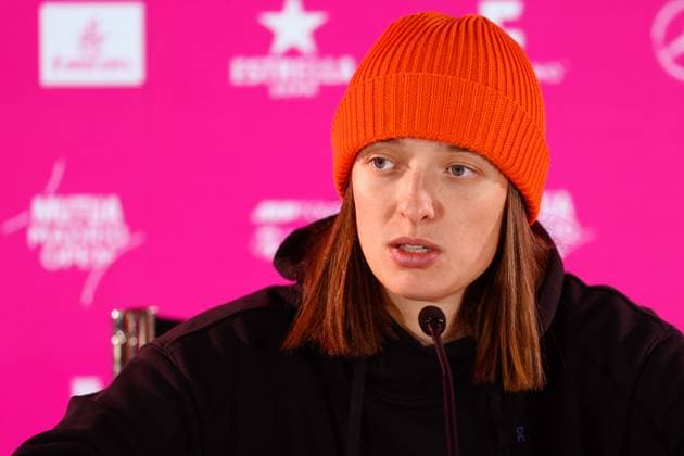 April 27, 2024, Madrid, Madrid, SPAIN: Iga Swiatek of Poland attends the media during her press conference, PK, Pressekonferenz during the Mutua Madrid Open 2024, ATP, Tennis Herren Masters 1000 and WTA, Tennis Damen 1000, tournament celebrated at Caja Magica on April 27, 2024 in Madrid, Spain. Madrid SPAIN - ZUMAa181 20240427_zaa_a181_019 Copyright: xIrinaxR.xHipolitox