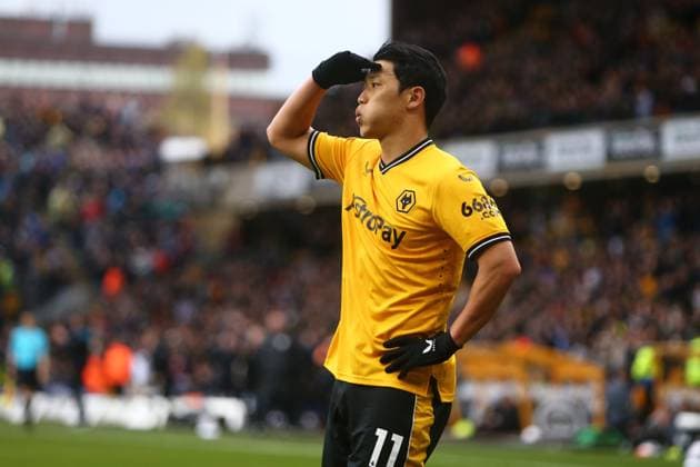 Hee Chan Hwang of Wolves celebrates scoring their sides first goal Wolverhampton Wanderers v Luton Town, Premier League, Football, Molineux, Wolverhampton, UK - 27 Apr 2024 EDITORIAL USE ONLY No use with unauthorised audio, video, data, fixture lists, club league logos or live services. Online in-match use limited to 120 images, no video emulation. No use in betting, games or single club league player publications.  Copyright: xPhilxOldham Shutterstockx 14451600z