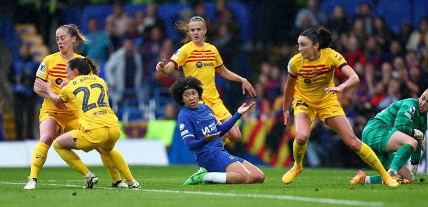 Chelsea v Barcelona Women 27 April 2024, London- UEFA Women™s Champions League, Semi-Final, Second Leg - Chelsea v Barcelona Women - Lauren James of Chelsea reacts after a missed chance - Photo: Charlotte Wilson Offside. London UK Copyright: xCharlottexWilsonx xOffsidexOffside