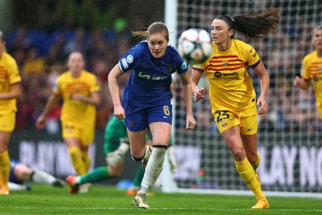 Chelsea v Barcelona Women 27 April 2024, London- UEFA Women™s Champions League, Semi-Final, Second Leg - Chelsea v Barcelona Women - Sjoeke Nusken of Chelsea - Photo: Charlotte Wilson Offside. London UK Copyright: xCharlottexWilsonx xOffsidexOffside