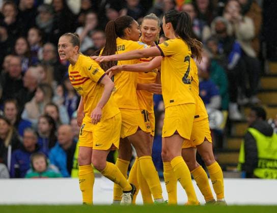 Barcelona celebrate opening goal 0-1 Chelsea Women v Barcelona Women, UEFA Women s CHampions League, Semi-final, Second Leg, Football, Stamford Bridge, London, UK - 27 Apr 2024  Copyright: xDavexShopland Shutterstockx 14451602f