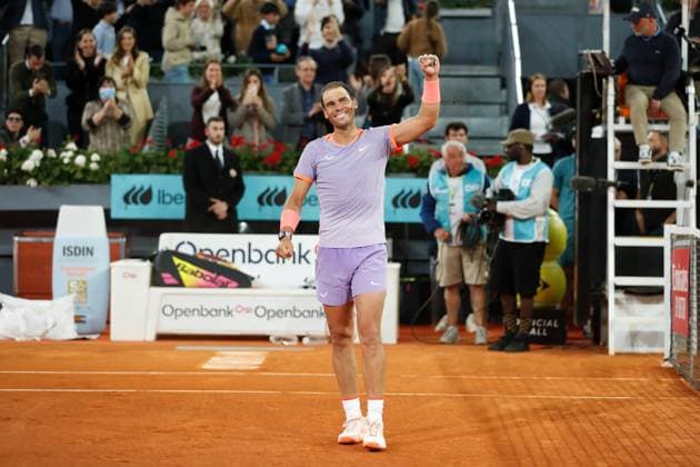 Rafael Nadal (ESP), APRIL 27, 2024 - Tennis : Rafael Nadal celebrate after winning singles round of 64 match against Alex De Minaur on the ATP, Tennis Herren tour Masters 1000 Mutua Madrid Open tennis tournament at the Caja Magica in Madrid, Spain. Noxthirdxpartyxsales  (251466144)