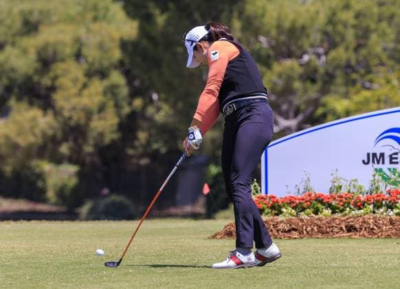 April 27, 2024, Los Angeles, California, USA: A-Lim Kim tees off during Round 3 of the JM Eagle LA Championship presented by Plastpro on Saturday April 27, 2024 at the Wilshire Country Club in Los Angeles, California. ARIANA RUIZ PI Los Angeles U.S - ZUMAp124 20240427_zaa_p124_121 Copyright: xArianaxRuizx
