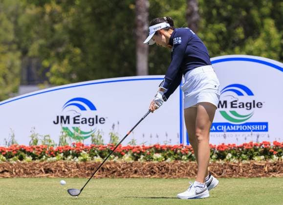 April 27, 2024, Los Angeles, California, USA: Yealimi Noh tees off during Round 3 of the JM Eagle LA Championship presented by Plastpro on Saturday April 27, 2024 at the Wilshire Country Club in Los Angeles, California. ARIANA RUIZ PI Los Angeles U.S - ZUMAp124 20240427_zaa_p124_141 Copyright: xArianaxRuizx