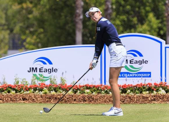April 27, 2024, Los Angeles, California, USA: Yealimi Noh tees off during Round 3 of the JM Eagle LA Championship presented by Plastpro on Saturday April 27, 2024 at the Wilshire Country Club in Los Angeles, California. ARIANA RUIZ PI Los Angeles U.S - ZUMAp124 20240427_zaa_p124_143 Copyright: xArianaxRuizx