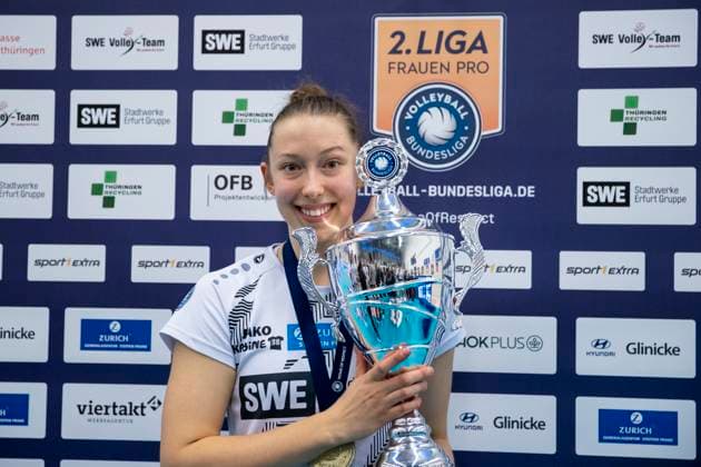 2. Bundesliga Frauen Pro: Schwarz-Weiss Erfurt vs. Stralsunder Wildcats; 27.04.2024 Isabella Noble ( 5; Schwarz-Weiss Erfurt) 2. Bundesliga Frauen Pro: Schwarz-Weiss Erfurt vs. Stralsunder Wildcats; Riethsporthalle Erfurt; 27.04.2024 Copyright: xBEAUTIFULxSPORTS Duehringx