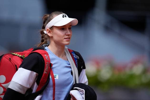 April 28, 2024, Madrid, Madrid, SPAIN: Elena Rybakina of Kazakhstan reacts after winning against Mayar Sherif of Egypt during the Mutua Madrid Open 2024, ATP, Tennis Herren Masters 1000 and WTA, Tennis Damen 1000, tournament celebrated at Caja Magica on April 28, 2024 in Madrid, Spain. Madrid SPAIN - ZUMAa181 20240428_zaa_a181_016 Copyright: xOscarxJ.xBarrosox