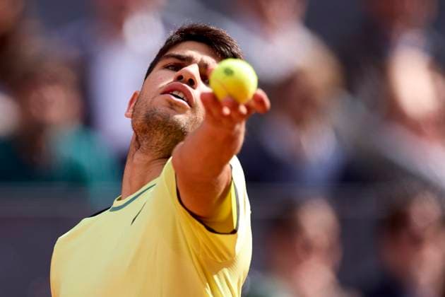 Mutua Madrid Open - Day Seven Carlos Alcaraz of Spain serves against Thiago Seyboth Wild of Brazil during day seven of the Mutua Madrid Open 2024 at Caja Magica on April 28, 2024, in Madrid, Spain. Madrid Caja Magica Madrid Spain RL_MMO24_00585 Copyright: xRicardoxLarreinax