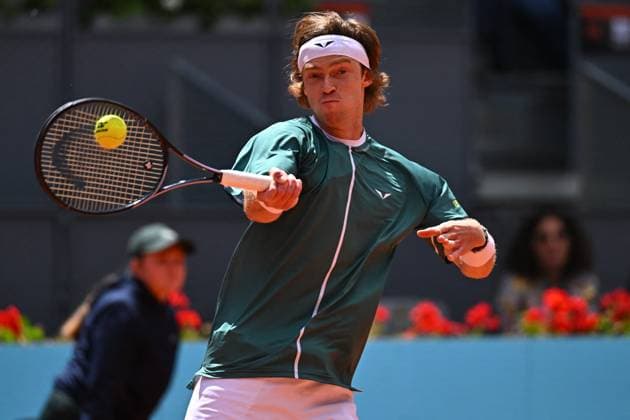 Mutua Madrid Open Andrey Rublev (RUS) during his second round match at the Mutua Madrid Open in Madrid, Spain, on April, 28, 2024. Photo by Corinne Dubreuil ABACAPRESS.COM Madrid Spain  Copyright: xDubreuilxCorinne ABACAx