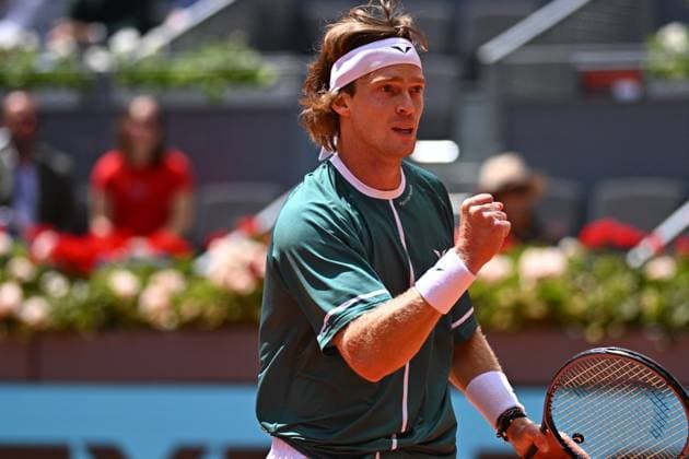 Mutua Madrid Open Andrey Rublev (RUS) during his second round match at the Mutua Madrid Open in Madrid, Spain, on April, 28, 2024. Photo by Corinne Dubreuil ABACAPRESS.COM Madrid Spain  Copyright: xDubreuilxCorinne ABACAx