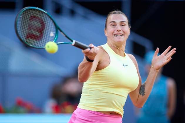 Mutua Madrid Open - Day Seven Aryna Sabalenka returns a shot against Robin Montgomery of United States during day seven of the Mutua Madrid Open 2024 at Caja Magica on April 28, 2024, in Madrid, Spain. Madrid Caja Magica Madrid Spain RL_MMO24_00639 Copyright: xRicardoxLarreinax