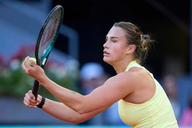 Mutua Madrid Open - Day Seven Aryna Sabalenka serves against Robin Montgomery of United States during day seven of the Mutua Madrid Open 2024 at Caja Magica on April 28, 2024, in Madrid, Spain. Madrid Caja Magica Madrid Spain RL_MMO24_00651 Copyright: xRicardoxLarreinax