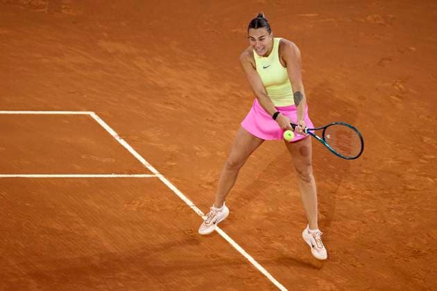 Mutua Madrid Open - Day Seven Aryna Sabalenka returns a shot against Robin Montgomery of United States during day seven of the Mutua Madrid Open 2024 at Caja Magica on April 28, 2024, in Madrid, Spain. Madrid Caja Magica Madrid Spain RL_MMO24_00690 Copyright: xRicardoxLarreinax