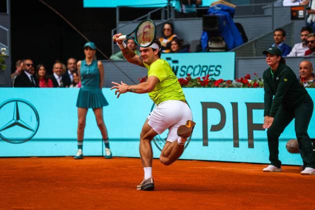 April 28, 2024, Usera, Madrid, Spain: Thiago Seyboth Wild of Brazil plays against Carlos Alcaraz of Spain (not pictured) on Day Seven of the Mutua Madrid Open 2024 tournament at La Caja Magica. Carlos Alcaraz won 6-3, 6-3. Usera Spain - ZUMAs197 20240428_aaa_s197_098 Copyright: xMiguelxReisx