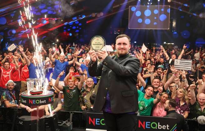 Bilder des Jahres 2024, Sport 04 April Sport Themen der Woche KW17 Sport Bilder des Tages DARTS - PDC, Austrian Darts Open PREMSTAETTEN,AUSTRIA,28.APR.24 - DARTS - PDC European Tour, Austrian Darts Open. Image shows Luke Littler.  GEPAxpictures xWolfgangxGrebien