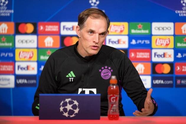 Fußball, UEFA Championsleague, 20240429, Pressekonferenz FC Bayern München - Real Madrid. Im Bild Trainer des FC Bayern München Thomas TUCHEL Gestik Mimig redet spricht. München Allianz Arena Bayern Deutschland Copyright: Passion2Press MarkusxFischerx