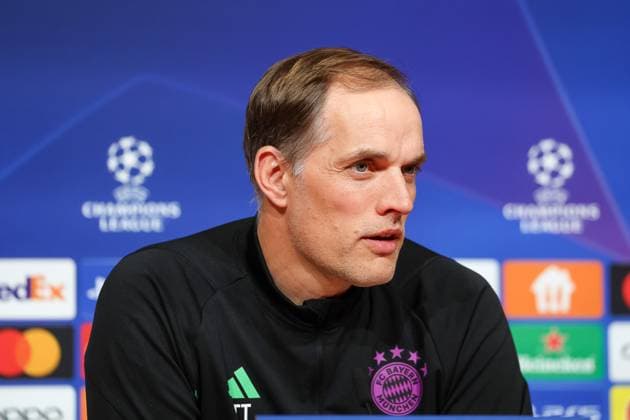 Thomas Tuchel (FC Bayern Muenchen, Cheftrainer) bei der Pressekonferenz, seitlich, Internationale Pressekonferenz, FC Bayern Muenchen, Fussball, UEFA Champions League, Halbfinale Hinspiel, Saison 23 24, 29.04.2024, Internationale Pressekonferenz, FC Bayern Muenchen, Fussball, UEFA Champions League, Halbfinale Hinspiel, Saison 23 24, 29.04.2024 Muenchen Copyright: xEibner-Pressefoto JennixMaulx EP_JML