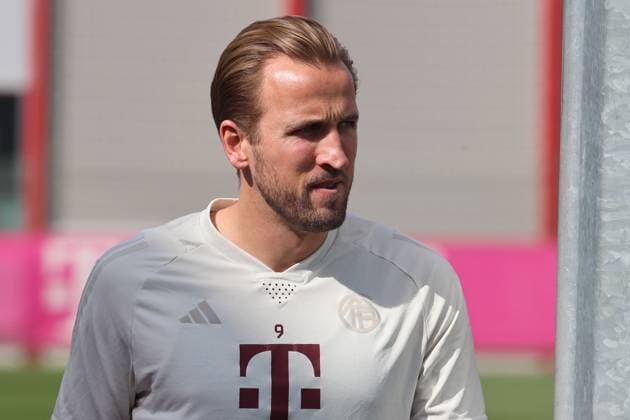 9 Harry Kane, Portraet, Portrait, Fussball Abschlusstraining des FC Bayern Muenchen vor dem UEFA Champions League-Spiel gegen Real Madrid CF 29.04.2024 Trainingsgelaende, Saebenerstr. FOTO: Mladen Lackovic LakoPress