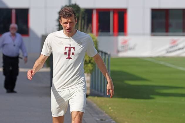 25 Thomas Mueller, Portraet, Portrait, Fussball Abschlusstraining des FC Bayern Muenchen vor dem UEFA Champions League-Spiel gegen Real Madrid CF 29.04.2024 Trainingsgelaende, Saebenerstr. FOTO: Mladen Lackovic LakoPress