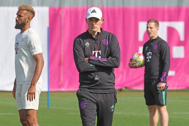 Trainer Thomas Tuchel, 13 Eric Maxim Choupo-Moting Fussball Abschlusstraining des FC Bayern Muenchen vor dem UEFA Champions League-Spiel gegen Real Madrid CF 29.04.2024 Trainingsgelaende, Saebenerstr. FOTO: Mladen Lackovic LakoPress